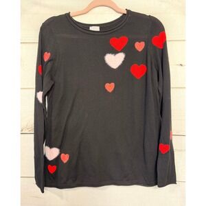 Chicos‎ Black Long Sleeve Sweater Hearts Applique Pink Red Womens Size 0